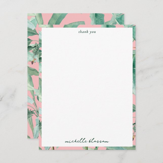 Carte De Remerciements Aquarelle rose moderne Tropical Banana Palm Feuill (Devant / Derrière)