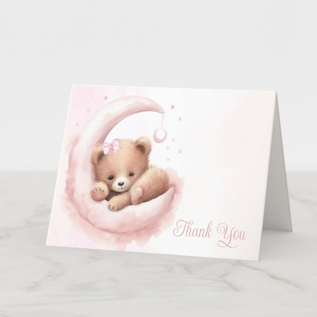 Carte De Remerciements Aquarelle rose pâle Baby shower fille ours (Leave blank for your handwritten note when they arrive, or add a message.)