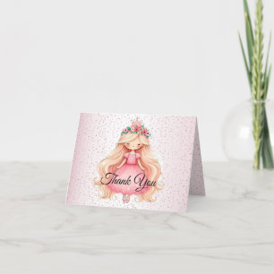 Carte De Remerciements Aquarelle rose princesse Anniversaire