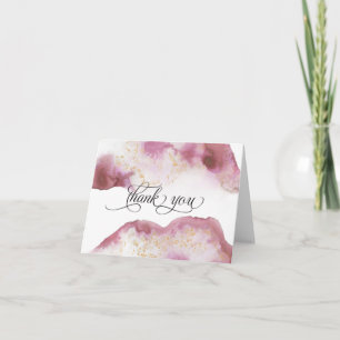 Carte De Remerciements Aquarelle Rose Quartz Gold Geode BarefootBride™