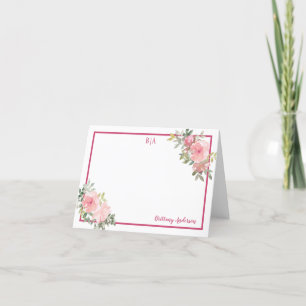 Carte De Remerciements Aquarelle rose rose rose rose Nom du monogramme fl