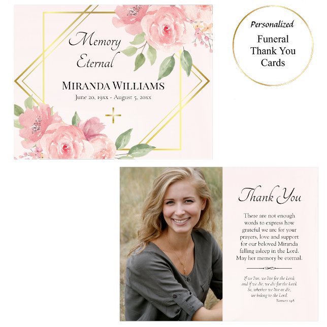 Carte De Remerciements Aquarelle rose Roses grecques Orthodoxes funéraill (Créateur téléchargé)