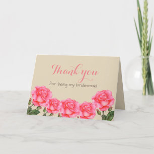 Carte De Remerciements Aquarelle rose Roses Illustration botanique