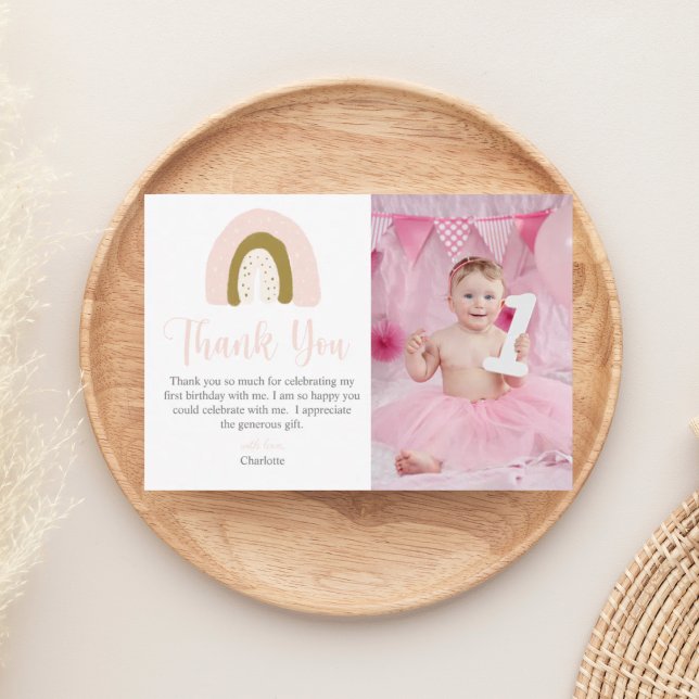 Carte De Remerciements Aquarelle rose simple Anniversaire arc-en-ciel (Créateur téléchargé)