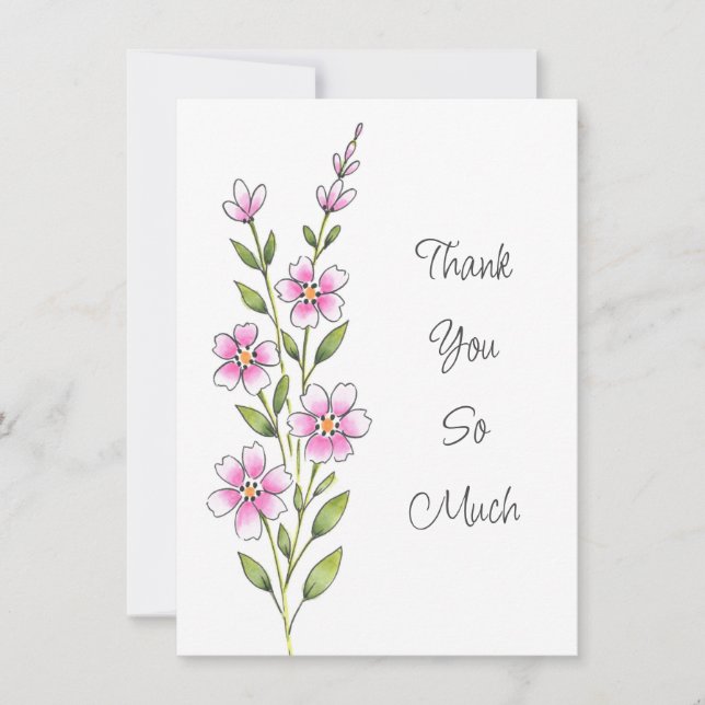 Carte De Remerciements Aquarelle rose, Stylo et encre (Devant)