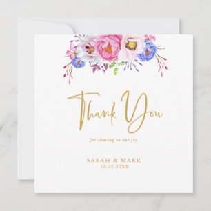 Carte De Remerciements Aquarelle rose violet Floral Romantique Mariage