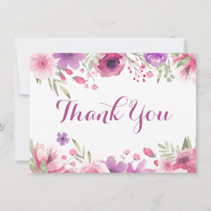 Carte De Remerciements Aquarelle Roses Feuillage Floral Remerciements