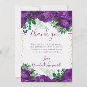 Carte De Remerciements Aquarelle Roses Fleurs Glamour Violet Quinceanera