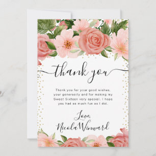 Carte De Remerciements Aquarelle Roses Fleurs Roses D'été Douces 16 Ans