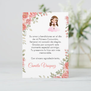 Carte De Remerciements Aquarelle Roses roses mignonnes Première communion