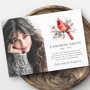 Carte De Remerciements Aquarelle rouge cardinal funérailles sympathie pho