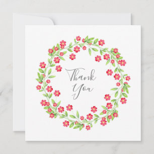 Carte De Remerciements Aquarelle rouge couronne florale