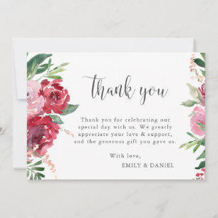 Carte De Remerciements Aquarelle rouge rose rose bleu vert botanique