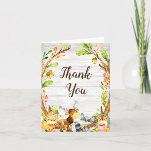 Carte De Remerciements Aquarelle rustique Baby shower d'animaux de bois