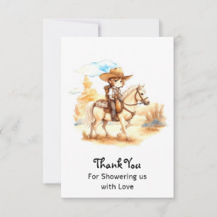 Carte De Remerciements Aquarelle rustique Baby shower Western Cowboy