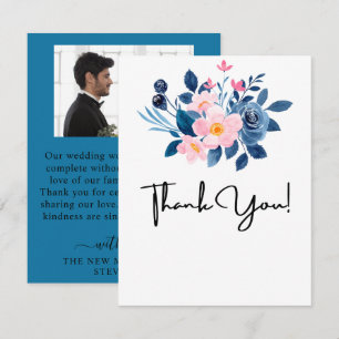 Carte De Remerciements Aquarelle rustique d'un bouquet floral rose et ble