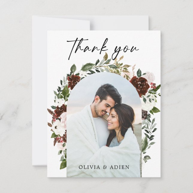 Carte De Remerciements Aquarelle rustique Floral Photo géométrique (Devant)