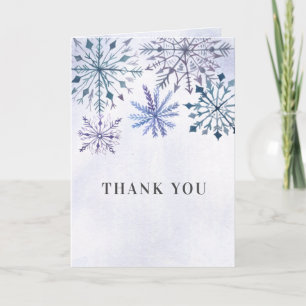 Carte De Remerciements Aquarelle rustique Snowflakes Blue Winter Wedding
