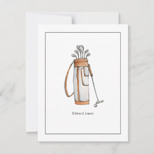 Carte De Remerciements Aquarelle Sac de golf Golfer Flat