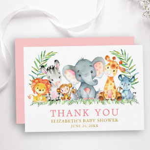 Carte De Remerciements Aquarelle Safari Animaux Baby shower Or rose