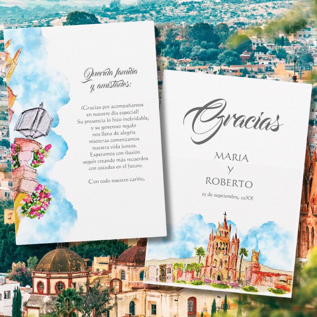 Carte De Remerciements Aquarelle San Miguel de Allende Mariage rustique (Créateur téléchargé)