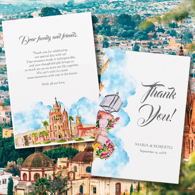 Carte De Remerciements Aquarelle San Miguel de Allende Mariage rustique (Créateur téléchargé)