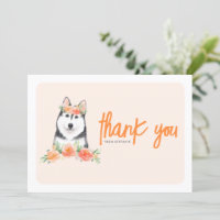 Aquarelle Sibérie Husky Peach Flowers Anniversaire