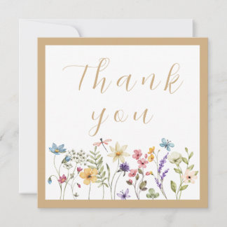Carte De Remerciements Aquarelle simple Beige Fleur sauvage Floral