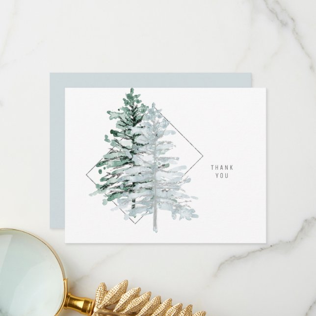 Carte De Remerciements Aquarelle simple Bois Verre de merMariage (Devant/Arrière en situation)