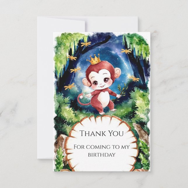 Carte De Remerciements Aquarelle Singe Fantaisiste Anniversaire (Devant)