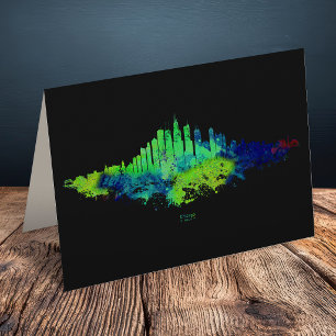 Carte De Remerciements Aquarelle Skyline de Chicago en bleu et citron ver