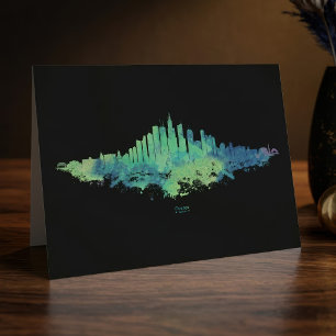 Carte De Remerciements Aquarelle Skyline de Chicago en bleu et vert