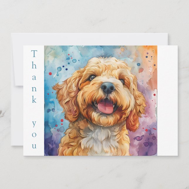 Carte De Remerciements Aquarelle souriante Goldendoodle (Devant)