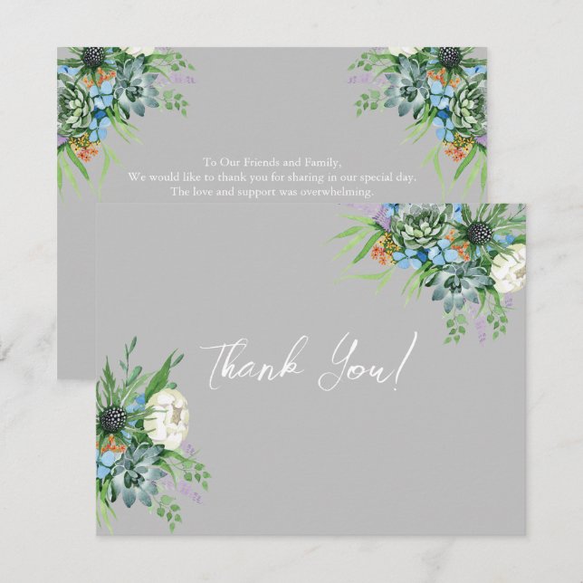 Carte De Remerciements Aquarelle Succulent bouquet floral Mariage Boho (Devant / Derrière)