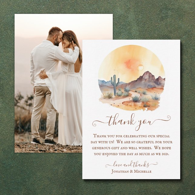 Carte De Remerciements Aquarelle Sud-Ouest Désert Mariage photo (Watercolor Southwestern Desert Photo Wedding Thank You Card)