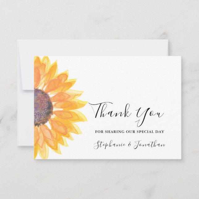 Carte De Remerciements Aquarelle Sunflower WeddingMerci (Devant)