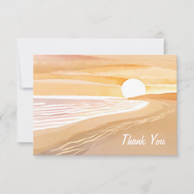 Carte De Remerciements Aquarelle Sunset Beach | Beau Jaune (Devant)