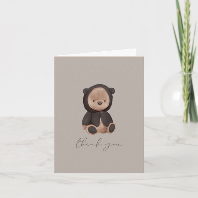 Carte De Remerciements Aquarelle Teddy Bear Noir Brown Neutre (Devant)