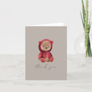 Carte De Remerciements Aquarelle Teddy Bear Rouge Brown Neutre