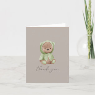 Carte De Remerciements Aquarelle Teddy Bear Vert Brown Neutre