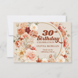 Carte De Remerciements Aquarelle terre cuite bordeaux 30e anniversaire