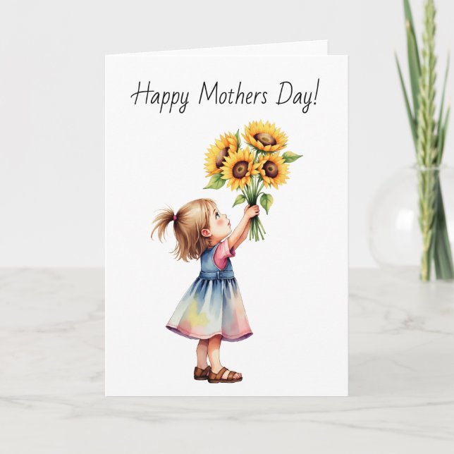 Carte De Remerciements Aquarelle Toddler tenant un bouquet de tournesols (Devant)