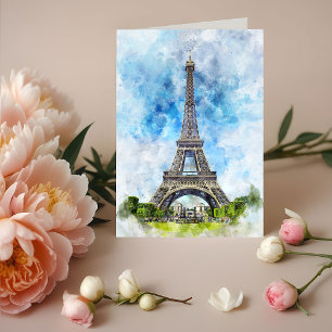 Carte De Remerciements Aquarelle Tour Eiffel Paris #02
