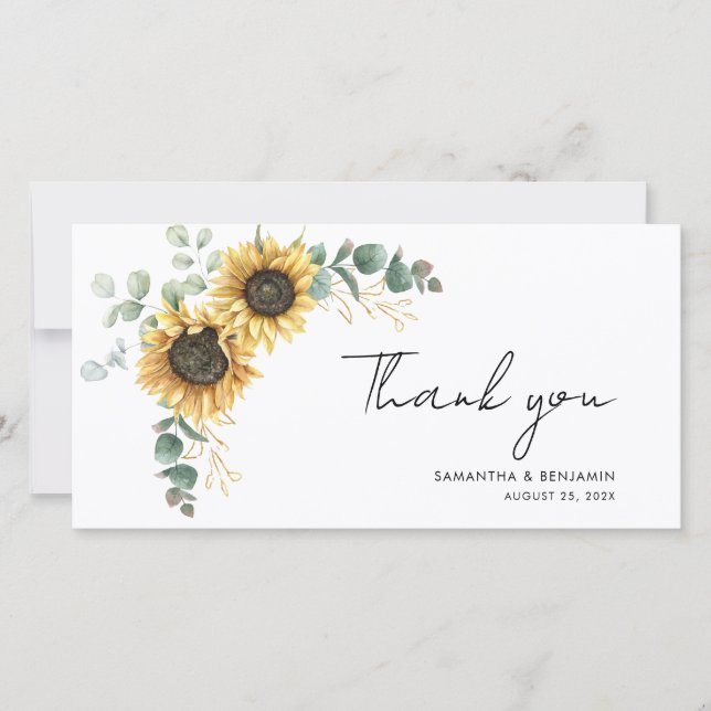 Carte De Remerciements Aquarelle tournesol Floral Mariage Eucalyptus (Devant)