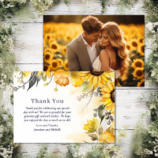 Carte De Remerciements Aquarelle Tournesol Mariage