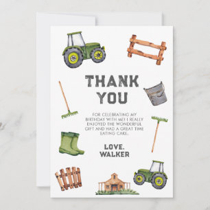 Carte De Remerciements Aquarelle Tracteur vert Anniversaire