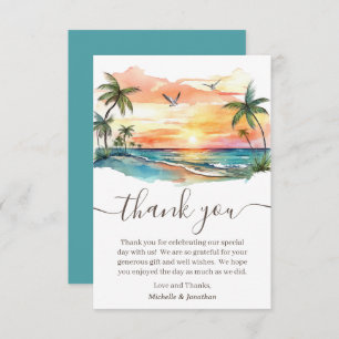 Carte De Remerciements Aquarelle Tropical Beach Sunset Mariage