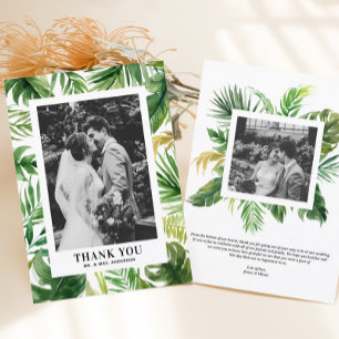 Carte De Remerciements Aquarelle Tropical Green Frame Photo Mariage