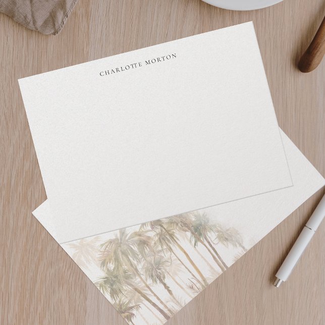 Carte De Remerciements Aquarelle tropicale Palmiers Moderne Personnalisé (Tropical Palm Trees Beige Simple Modern Thank You Note Card)