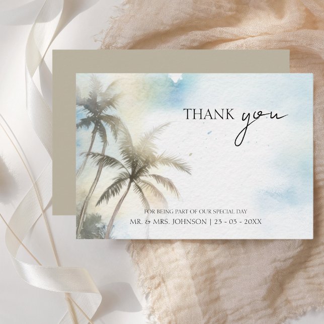 Carte De Remerciements Aquarelle tropicale Plage Palm Trees Mariage (Créateur téléchargé)